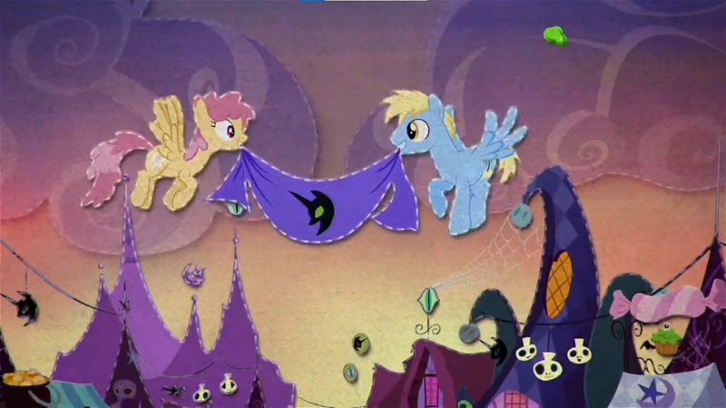 Size: 1366x768 | Tagged: safe, derpibooru import, screencap, cerulean skies, dizzy twister, orange swirl, pony, g4, scare master, baby flurry heart's heartfelt scrapbook, image, my little pony, png