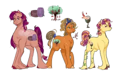 Size: 2300x1400 | Tagged: safe, artist:bunnari, derpibooru import, oc, oc:abundandit basket, oc:maliade, oc:silenus sangria, unofficial characters only, earth pony, pony, female, image, magical lesbian spawn, male, mare, offspring, parent:applejack, parent:berry punch, parent:carrot top, png, simple background, stallion, transparent background