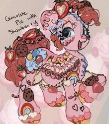 Size: 631x720 | Tagged: safe, artist:nezzypezzy, derpibooru import, pinkie pie, ponified, earth pony, food pony, original species, pony, g4, cookie, female, food, image, mare, pie, png, solo, strawberry, unshorn fetlocks