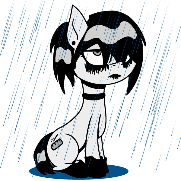 Size: 1280x1280 | Tagged: safe, artist:orange becrux, derpibooru import, oc, oc:orange becrux, unofficial characters only, emo, femboy, goth, image, make-up, male, png, rain, sad