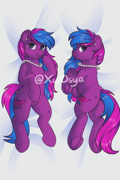 Size: 2731x4096 | Tagged: safe, artist:xwosya, derpibooru import, oc, unofficial characters only, earth pony, pony, body pillow, body pillow design, butt, commission, ear piercing, earring, female, image, jewelry, jpeg, looking at you, lying down, mare, necklace, on back, piercing, side, solo, underhoof, ych example, ych result, your character here