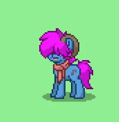 Size: 258x264 | Tagged: safe, derpibooru import, screencap, oc, oc:bliss, oc:puffy bliss, unofficial characters only, earth pony, pony, pony town, :p, clothes, goat horns, hair over eyes, horns, image, png, scarf, solo, tongue out