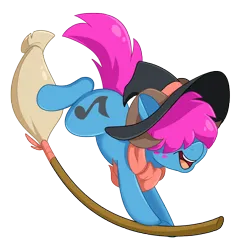 Size: 2494x2588 | Tagged: safe, artist:luximus17, derpibooru import, oc, unofficial characters only, earth pony, pony, broom, clothes, commission, costume, cute, flying, goat horns, hair over eyes, halloween, halloween costume, hat, holiday, horns, image, male, png, scarf, simple background, smiling, solo, transparent background, witch hat, ych result, your character here