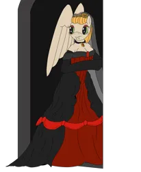 Size: 2447x2970 | Tagged: safe, artist:timejumper, derpibooru import, oc, oc:skirov ring, unofficial characters only, anthro, pegasus, undead, vampire, series:new year renewed vows, choker, clothes, corset, dress, evening gloves, gloves, gown, image, jewelry, long gloves, necklace, png, simple background, solo, veil, wedding dress