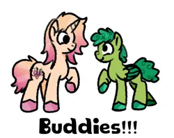 Size: 832x663 | Tagged: safe, artist:zoeyhorse, derpibooru import, oc, oc:driftwood, oc:raspberry ripple, unofficial characters only, pegasus, pony, unicorn, colored hooves, duo, hooves, horn, image, looking at each other, looking at someone, png, ponysona, raised hoof, simple background, smiling, smiling at each other, text, white background