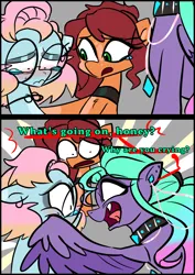 Size: 1240x1754 | Tagged: safe, artist:jully-park, derpibooru import, oc, oc:charlotte parker, oc:ella evans, oc:kelly clark, unofficial characters only, earth pony, pegasus, pony, comic:how i meet my chaotic friends, comic, crying, image, png