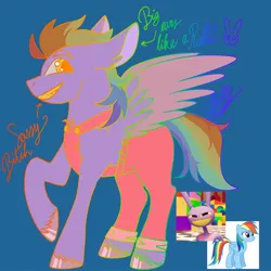 Size: 1024x1024 | Tagged: safe, artist:will._.blackwood, derpibooru import, rainbow dash, oc, unofficial characters only, pegasus, pony, rabbit, g4, adoptable, animal, clothes, crossover, female, fusion:jax (tadc), fusion:rainbow dash, grin, image, jax (tadc), jpeg, male, mare, overalls, smiling, stallion, teeth, the amazing digital circus