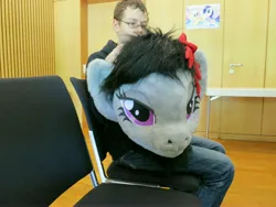 Size: 4000x3000 | Tagged: safe, artist:atalonthedeer, derpibooru import, octavia melody, human, g4, 2013, disembodied head, fursuit head, galacon, image, irl, irl human, jpeg, photo, ponysuit, solo, table