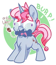 Size: 789x905 | Tagged: safe, artist:yokokinawa, derpibooru import, oc, unofficial characters only, pony, unicorn, burp, horn, image, png, solo, unicorn oc