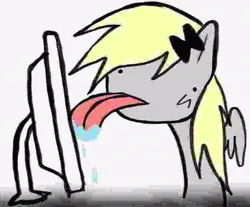 Size: 875x726 | Tagged: safe, artist:poniesinmyhead, derpibooru import, derpy hooves, pegasus, pony, g4, computer, drool, image, jpeg, licking, meme, monitor, needs more jpeg, simple background, solo, tongue out, white background