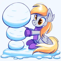 Size: 2000x2000 | Tagged: safe, artist:candy meow, derpibooru import, derpy hooves, pegasus, pony, g4, building snowman, cheek fluff, clothes, ear fluff, female, gloves, image, looking at something, mare, png, scarf, simple background, sitting, snow, snowman, solo, winter