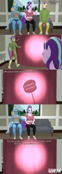 Size: 1920x5399 | Tagged: safe, artist:gradiusfanatic, derpibooru import, starlight glimmer, trixie, oc, oc:shuffle, anthro, earth pony, unicorn, g4, 3d, absurd resolution, comic, earth pony oc, female, horn, image, male, png, source filmmaker, spanish text, tribal pony