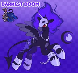 Size: 1000x937 | Tagged: safe, artist:pinxpony, derpibooru import, oc, oc:darkest doom, unofficial characters only, alicorn, pony, g4, fusion, fusion:houndoom, fusion:houndour, fusion:princess luna, image, png, pokemon fusion