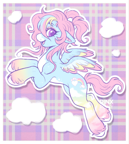 Size: 1447x1613 | Tagged: safe, artist:pinxpony, derpibooru import, oc, oc:soft skies, unofficial characters only, pegasus, pony, g4, fusion, fusion:fluttershy, fusion:rainbow dash, image, pegasus oc, png, ponysona, solo, wings