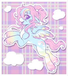 Size: 1447x1613 | Tagged: safe, artist:pinxpony, derpibooru import, oc, oc:soft skies, unofficial characters only, pegasus, pony, g4, fusion, fusion:fluttershy, fusion:rainbow dash, image, pegasus oc, png, ponysona, solo, wings