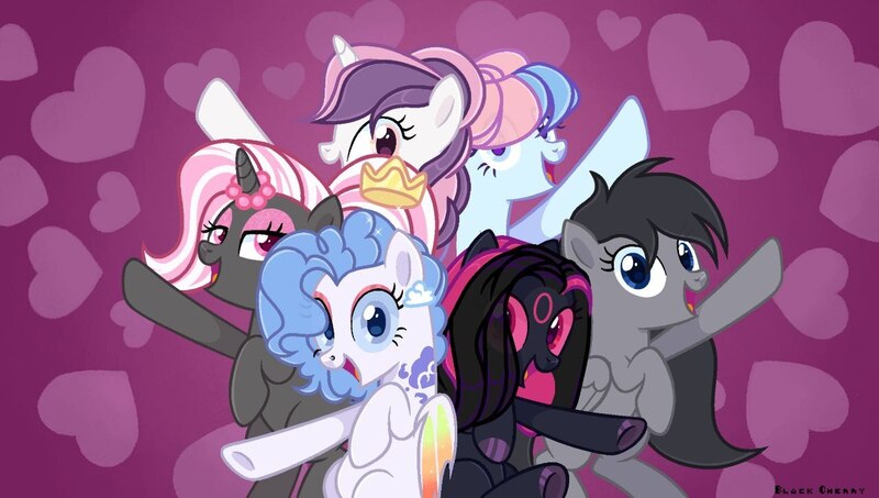 Size: 1280x724 | Tagged: safe, artist:blackcherry, derpibooru import, oc, oc:blackcherry, oc:bronyka, oc:danzei animation jora, oc:sweetieck dreams, oc:tweek, unofficial characters only, bat pony, earth pony, pegasus, pony, unicorn, all bottled up, g4, best friends until the end of time, bipedal, butt, colored hooves, cute, eyelashes, female, filly, flower, foal, hooves, horn, image, jpeg, mare, my little pony, not sweetie belle, orange eyes, outdoors, plot, smiling, tail, two toned mane, two toned tail, unicorn horn