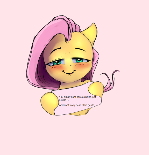 Size: 982x1024 | Tagged: artist needed, source needed, useless source url, safe, derpibooru import, fluttershy, pegasus, pony, g4, blushing, female, flutterrape, image, imminent rape, imminent sex, implied rape, mare, png, solo, text