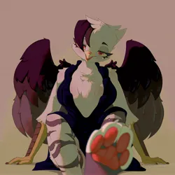 Size: 4096x4096 | Tagged: safe, artist:avery-valentine, derpibooru import, oc, gryphon, breasts, clothes, dress, folded wings, griffon oc, image, jpeg, looking at you, paws, wings