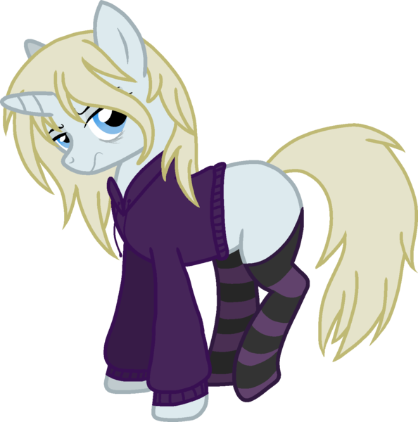 Size: 1413x1428 | Tagged: artist needed, safe, artist:anonymous, derpibooru import, ponerpics import, ponybooru import, oc, oc:synthwave, unofficial characters only, pony, unicorn, /mlp/, 4chan, bags under eyes, blonde, blonde mane, blonde tail, bored, butt, clothes, dock, eyelashes, femboy, girly, hoodie, horn, image, large butt, male, neet, png, show accurate, simple background, sketch, socks, solo, stallion, standing, striped socks, tail, tired, transparent background, trap