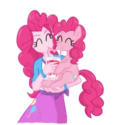 Size: 916x997 | Tagged: safe, artist:siemensohm, derpibooru import, pinkie pie, earth pony, human, pony, equestria girls, g4, coffee, crazy straw, cute, diapinkes, drink, drinking, drinking straw, duo, duo female, eyes closed, female, food, holding a pony, human ponidox, image, latte, png, self paradox, self ponidox, simple background, white background