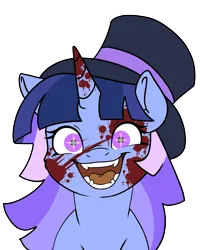 Size: 3199x4000 | Tagged: semi-grimdark, alternate version, artist:dddafterdark, artist:derpydoodesigns, artist:derpydooreviews, derpibooru import, oc, oc:flawless sparklemoon, unofficial characters only, pony, unicorn, blood, fusion, fusion:trixie, fusion:twilight sparkle, fusion:twixie, horn, image, png, simple background, solo, transparent background, unicorn oc