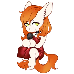 Size: 3000x3000 | Tagged: safe, artist:icrowler, derpibooru import, oc, oc:shimmering song, unofficial characters only, earth pony, chibi, clothes, cute, dress, female, image, looking at you, microphone, png, singer