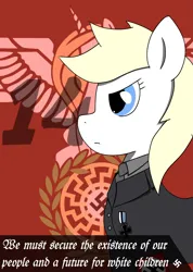 Size: 2135x3000 | Tagged: safe, artist:nhm, ponerpics import, oc, oc:aryanne, alicorn, earth pony, pony, black sun, clothes, female, image, mare, nazi, png, swastika, uniform