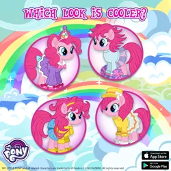 Size: 1080x1080 | Tagged: safe, derpibooru import, screencap, pinkie pie, earth pony, pony, g4, advertisement, alternate hairstyle, clothes, dress, gameloft, hat, image, my little pony: magic princess, png, shoes