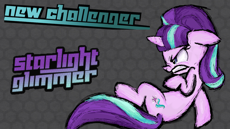 Size: 2048x1152 | Tagged: safe, ponerpics import, ponybooru import, starlight glimmer, fighting is magic, gray background, image, new challenger, png, simple background, splash art, them fightin magic