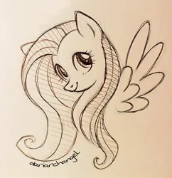 Size: 2621x2710 | Tagged: safe, artist:dariarchangel, derpibooru import, fluttershy, pegasus, pony, g4, adorable face, bust, cute, cute face, cute smile, female, image, jpeg, long hair, long mane, mare, monochrome, pegasus wings, pen drawing, pen sketch, portrait, shyabetes, sketch, solo, spread wings, traditional art, wings