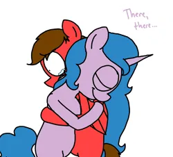 Size: 3351x3023 | Tagged: safe, artist:professorventurer, derpibooru import, izzy moonbow, oc, oc:professor venturer, pegasus, pony, unicorn, g5, comforting, crying, eyes closed, female, horn, hug, image, male, mare, png, smiling, stallion