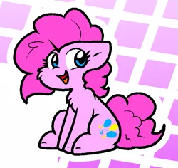 Size: 651x614 | Tagged: safe, artist:zutcha, derpibooru import, pinkie pie, earth pony, pony, g4, abstract background, cheek fluff, chest fluff, cute, diapinkes, female, floppy ears, image, mare, open mouth, open smile, outline, png, sitting, smiling, solo, white outline