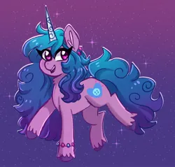 Size: 2484x2379 | Tagged: safe, artist:emera33, derpibooru import, izzy moonbow, pony, unicorn, g5, abstract background, female, gradient background, horn, image, jpeg, looking at you, mare, solo