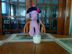 Size: 3264x2448 | Tagged: safe, derpibooru import, twilight sparkle, g4, image, irl, jpeg, milk, photo, plushie