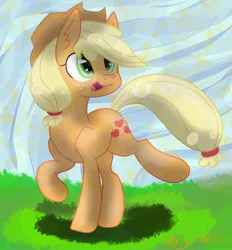 Size: 1600x1725 | Tagged: safe, artist:cosmicartist-2000, derpibooru import, applejack, earth pony, pony, g4, female, image, jpeg, mare, old art, open mouth, open smile, smiling, solo, turned head