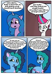 Size: 1131x1600 | Tagged: safe, artist:delilah1_riley, derpibooru import, izzy moonbow, zipp storm, pegasus, pony, unicorn, comic:pipp the poltergeist, fanfic:pipp the poltergeist, g5, my little pony: tell your tale, comic, commission, dialogue, fanfic art, female, horn, image, implied pipp petals, jpeg, mare, misty brightdawn, outdoors, trio, trio female