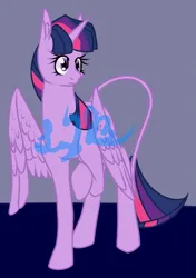 Size: 543x770 | Tagged: safe, artist:cosmicartist-2000, derpibooru import, twilight sparkle, twilight sparkle (alicorn), alicorn, pony, g4, female, image, leonine tail, mare, obtrusive watermark, partially open wings, png, raised hoof, solo, tail, watermark, wings