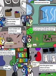 Size: 1446x1953 | Tagged: safe, artist:ask-luciavampire, derpibooru import, oc, pegasus, pony, undead, unicorn, vampire, vampony, comic, comic page, home rooms, horn, image, png, tumblr, zexion