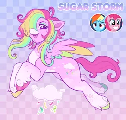 Size: 1500x1419 | Tagged: safe, artist:pinxpony, derpibooru import, oc, oc:sugar storm, unofficial characters only, pegasus, pony, g4, fusion, fusion:pinkie pie, fusion:rainbow dash, image, jpeg, pegasus oc, solo, wings