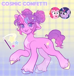 Size: 2048x2103 | Tagged: safe, artist:pinxpony, derpibooru import, oc, oc:cosmic confetti, unofficial characters only, pony, unicorn, g4, fusion, fusion:pinkie pie, fusion:twilight sparkle, horn, image, jpeg, solo, unicorn oc