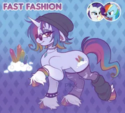 Size: 1107x1000 | Tagged: safe, artist:pinxpony, derpibooru import, oc, oc:fast fashion, unofficial characters only, pony, unicorn, g4, fusion, fusion:rainbow dash, fusion:rarity, horn, image, jpeg, solo, unicorn oc