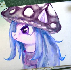 Size: 766x748 | Tagged: safe, artist:buttercupsaiyan, derpibooru import, oc, oc:jellycap, unofficial characters only, mushroom pony, original species, digital art, female, image, mushroom, png, realistic paint studio, solo, traditional art, watercolor painting