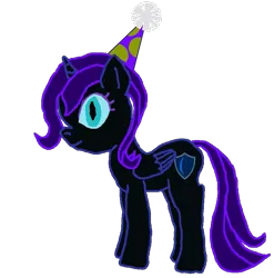 Size: 841x851 | Tagged: safe, artist:alexlayer, artist:cmara, artist:floppychiptunes, artist:railpony, artist:taionafan369, color edit, derpibooru import, edit, editor:railpony, editor:taionafan369, oc, oc:nyx, unofficial characters only, alicorn, pony, adolescent, alicorn oc, base artist:cmara, base used, base:cmara, colored, female, female oc, folded wings, hat, horn, image, mare, mare oc, older, older nyx, party hat, png, pony oc, simple background, slit pupils, solo, transparent background, wings