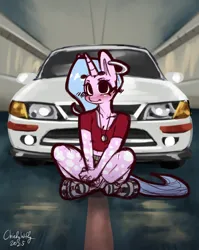 Size: 1240x1555 | Tagged: safe, artist:chiefywiffy, derpibooru import, oc, oc:chiefy, unofficial characters only, anthro, pony, unicorn, anthro oc, car, ear piercing, female, horn, image, mare, piercing, png, solo