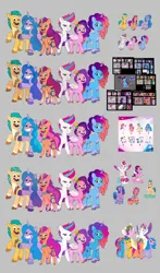 Size: 2480x4210 | Tagged: safe, derpibooru import, hitch trailblazer, izzy moonbow, pipp petals, sunny starscout, zipp storm, earth pony, pegasus, pony, unicorn, g5, my little pony: make your mark, my little pony: tell your tale, 3d, 3d model, applejack (g5), color palette, comparison, concept art, female, fluttershy (g5), gray background, horn, image, male, mane five, mane six (g5), mare, misty brightdawn, pinkie pie (g5), png, rainbow dash (g5), rarity (g5), rebirth misty, simple background, stallion, stock vector, twilight sparkle (g5)