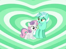 Size: 956x718 | Tagged: artist needed, safe, anonymous artist, artist:hithroc, artist:sirwarluscake, derpibooru import, lyra heartstrings, sweetie belle, pony, unicorn, crack shipping, cute, diasweetes, duo, female, filly, foal, heart, heart background, horn, image, lesbian, looking at each other, looking at someone, lyrabetes, mare, png, ship:lyrabelle, shipping, smiling, smiling at each other