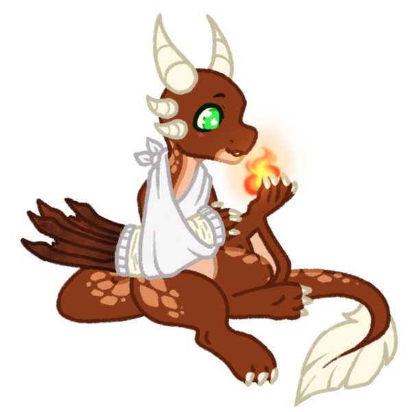 Size: 1066x1070 | Tagged: safe, artist:kazmuun, derpibooru import, oc, oc:ash, wyvern, bandage, fire, image, png, simple background, solo, transparent background