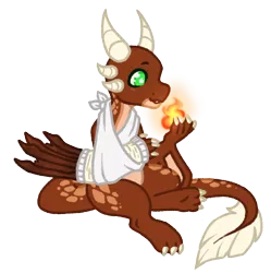 Size: 1066x1070 | Tagged: safe, artist:kazmuun, derpibooru import, oc, oc:ash, wyvern, bandage, fire, image, png, simple background, solo, transparent background