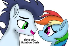 Size: 2139x1395 | Tagged: safe, artist:pinky cloudy, derpibooru import, rainbow dash, soarin', pegasus, pony, g4, blushing, female, i love you, image, looking at each other, looking at someone, male, mare, png, shipping, smiling, smiling at each other, soarindash, stallion, straight