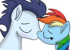 Size: 2139x1395 | Tagged: safe, artist:pinky cloudy, derpibooru import, rainbow dash, soarin', pegasus, pony, g4, blushing, eyes closed, female, image, kiss on the lips, kissing, male, mare, png, shipping, soarindash, stallion, straight